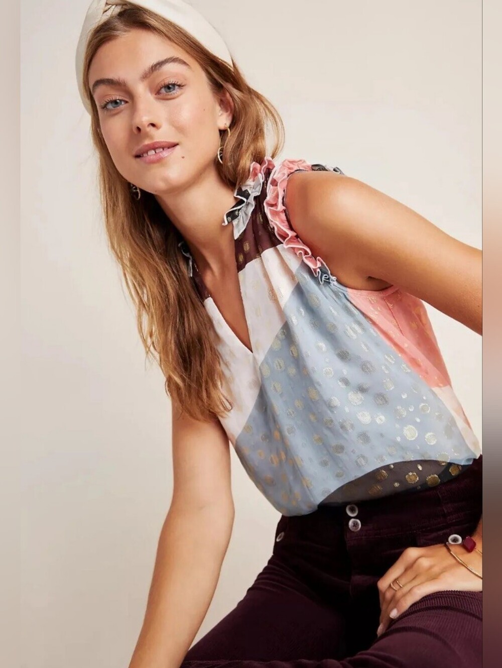Anthropologie Maeve Fantasia Metallic Clip Dot Blouse